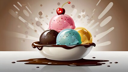 Rainbow ice cream in the bowl