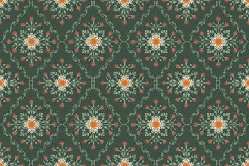 Orientalist Flora Damask Seamless pattern embroidery, Indian style. Art ornament print. Design for carpet, cover. Wallpaper, wrapping, fabric, clothing.