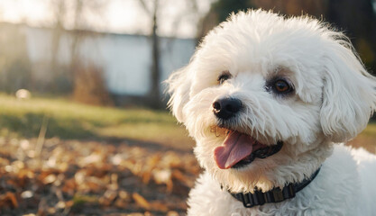 Bichon Frise with Tongue Out in Grass