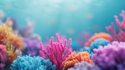 Fototapeta premium Vibrant and colorful underwater scene featuring a lush coral reef ecosystem teeming with diverse marine life The deep depth of field creates a captivating 3D background