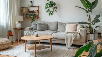 Home Decor Idea. Light Color Sofa with White Wall