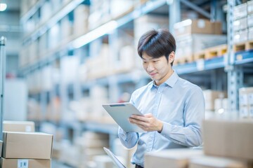 梱包資材を手配する日本人オンラインストアマネージャー
