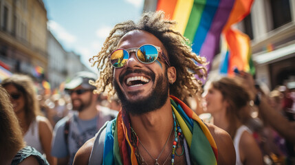 Obraz premium Non-conforming men celebrating gay pride outdoors, photography.