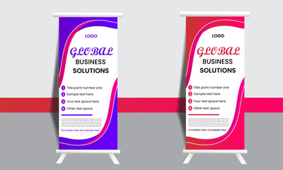 Creative conception of a flat design template for a business roll-up banner stand poster brochure, presenting modern exhibition advertising styles. Display. Publication Cover. Vector stock