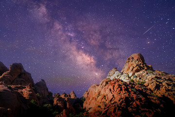 View from road trip with Milky Way over the mountains in Arizona,
