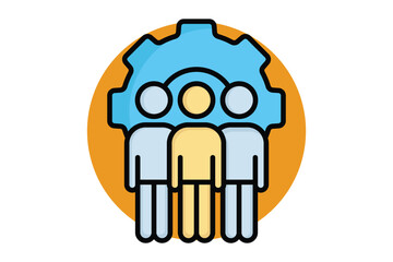 Management icon. people with gear. icon related to lead. colored outline icon style. business elements vector illustration