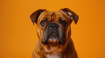 Obraz premium Close-up Portrait of a Brown Bulldog with a Serious Expression