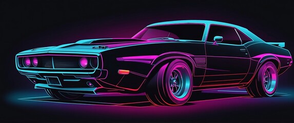 Outline muscle car neon the dark gradient colors