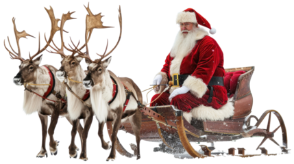 Santa Claus ready deliver presents on sleigh with reindeer
