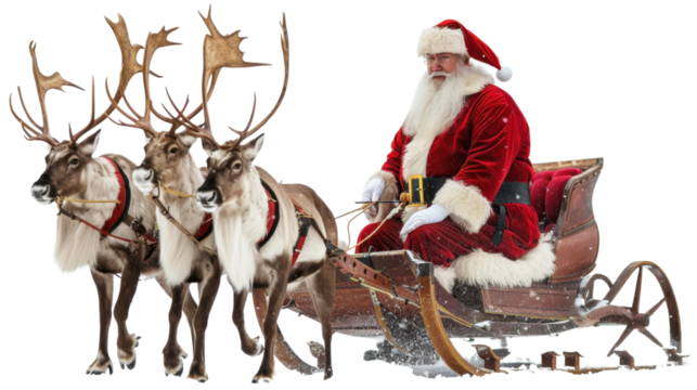 Santa Claus ready deliver presents on sleigh with reindeer