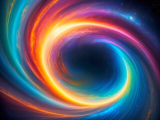 Abstract cosmic spiral waves in black hole background. Modern energy rainbow wallpaper. 