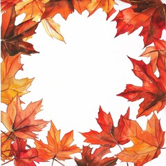 Hand-Painted Autumn Leaves Border Illustration with White Background, Perfect for Seasonal Designs, Thanksgiving Cards, and Fall Decorations