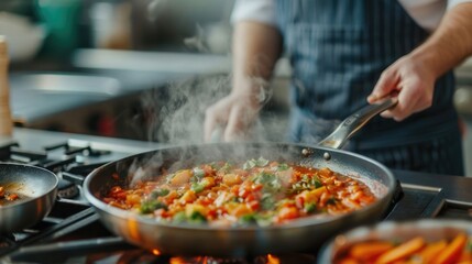 Experienced Senior Chef Demonstrating Valuable Cooking Safety Tips and Techniques in a Fully Equipped Professional Kitchen Setting with Various Culinary Tools and Ingredients