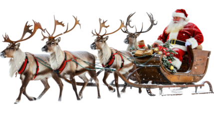 Santa Claus ready deliver presents on sleigh with reindeer