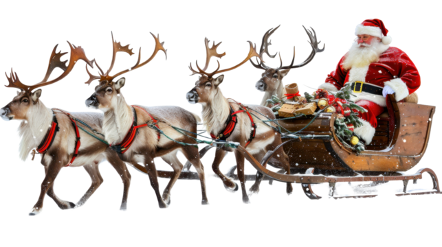 Santa Claus ready deliver presents on sleigh with reindeer - Powered by Adobe
