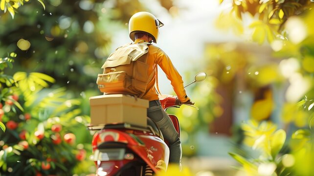 Delivery rider on scooter with packages, depicting fast and efficient courier services in urban areas