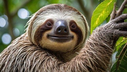 Fototapeta premium Closeup view of a beautiful Sloth in Costa Rica in its natural habitat