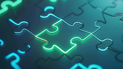 Fototapeta premium Precision Puzzle Conceptual Alignment for Top-Notch Solutions in Glowing Digital Wireframe