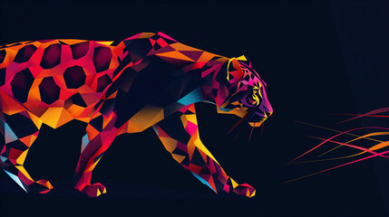 Vibrant Geometric Panther in Abstract Digital Art