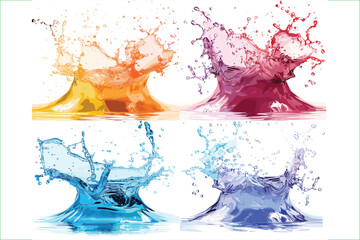 Set of different color water explosions, isolated on a white background. 