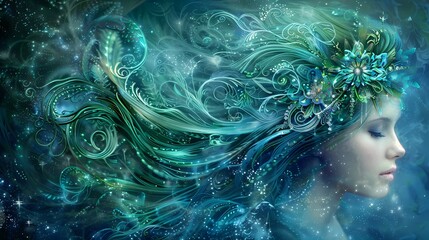 Obraz premium A fantasy fairy with flowers
