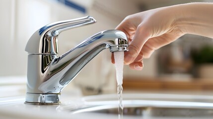 Homeowner Repairing a Leaky Faucet with Plumbing Tools in the Kitchen or Bathroom