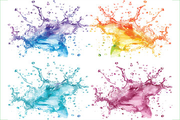 Set of different color water explosions, isolated on a white background. 
