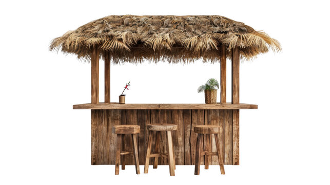 Beach wooden tiki bar on transparent background