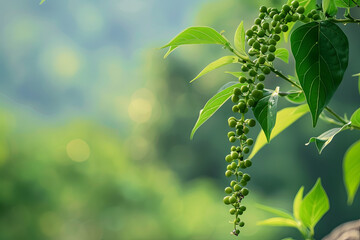 Obraz premium Three-leaved wild vine and long pepper plant growing in the wild