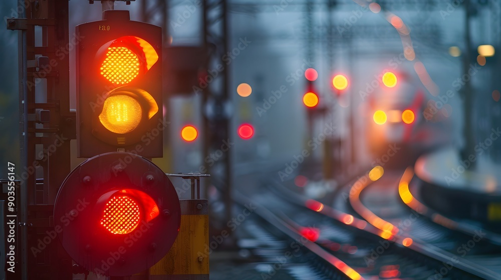 Aufkleber close up of railway signals and lights controlling train movements