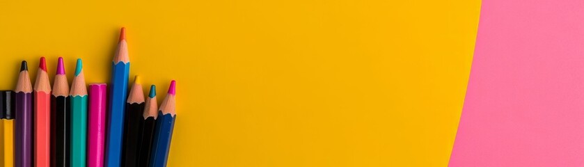 Colorful pencils arranged on a vibrant yellow background, perfect for creativity, art projects, or educational materials.