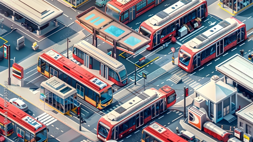 Poster comprehensive isometric visualization of an integrated public transportation network