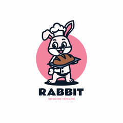 Vector Logo Illustration Rabbit Mascot Cartoon Style.