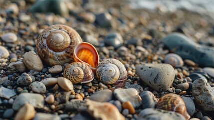 Broken snail shells on the shore