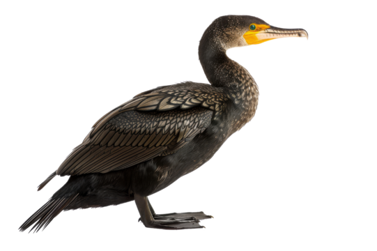 Cormorant Bird with Black Feathers and Yellow Beak