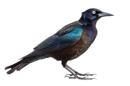 Grackle Bird with Blue and Black Feathers