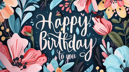Festive hand-drawn 'happy birthday to you' lettering design for greeting cards, posters, banners, and invitations with celebratory theme