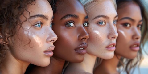 Fototapeta premium Close-up portrait of four women with different skin tones.