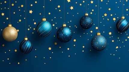 Fototapeta premium blue and gold hanging christmas spheres 