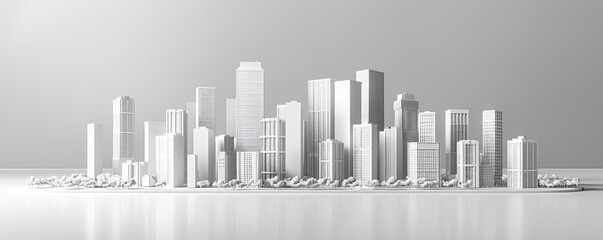 Obraz premium Monochrome 3D minimalist city block with residential towers, emphasizing urban housing demand, sales growth