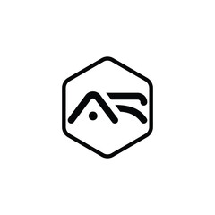 AR letter logo design in hexagon shape