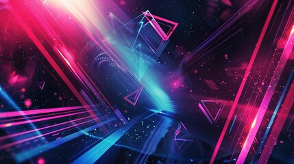 Abstract Geometric Shapes with Neon Lights and Sparkle