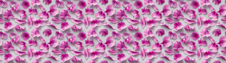 Fototapeta premium a backgeound of scattered orchid petals on a soft gray background