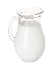 Glass jug of fresh milk isolated on white
