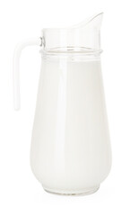 Glass jug with fresh milk isolated on white