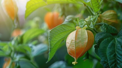 Close Examination of Physalis Plant Part Symbolizing Growth with Freshness