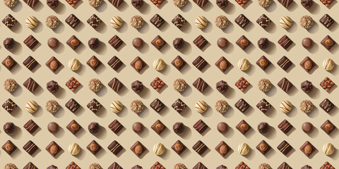 a background of various chocolates sophisticated diagonal arrangement with shadow effects