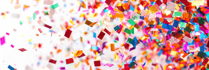 Obraz premium coloured confetti as a white New Year's background. AI generative.