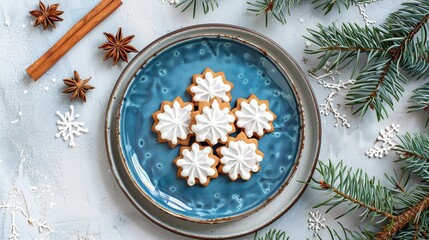 gingerbread christmas cookies on a blue plate