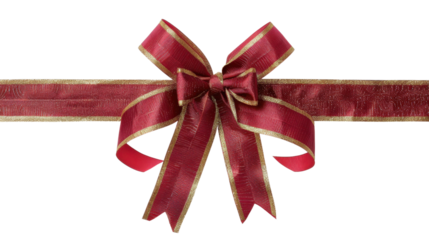 Red gold bow and ribbon on transparent background